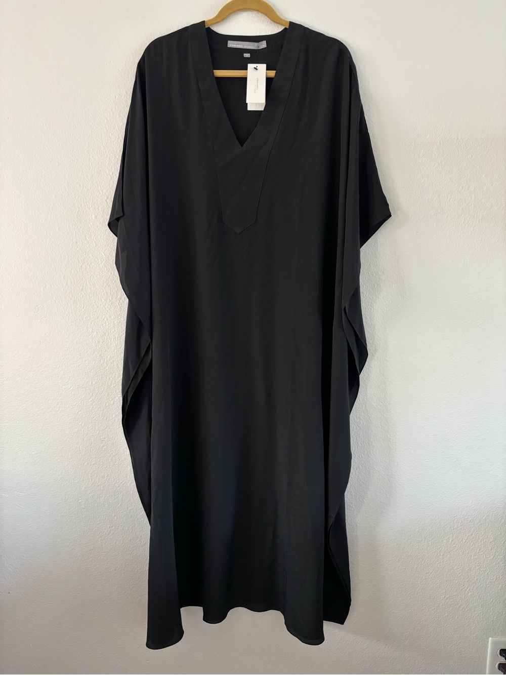 ocean+main NWT Silk V-Neck Placket Long Caftan Dress L/XL Sustainable Luxury - Picture 2 of 15